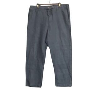 Black Brown 1826 100% Linen Pants 40x30 Navy Blue Drawstring Casual Nautical